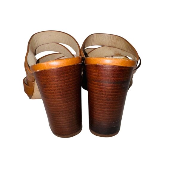 Louise Et Cie Kalika Congac Leather Strap Sandals 6M Mules Block Stacked Heels - Picture 7 of 13